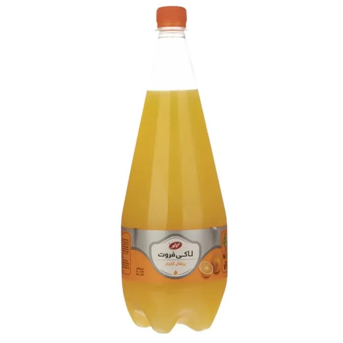 نوشیدنی میوه ای گازدار لاکی فروت پرتقال 1لیتر